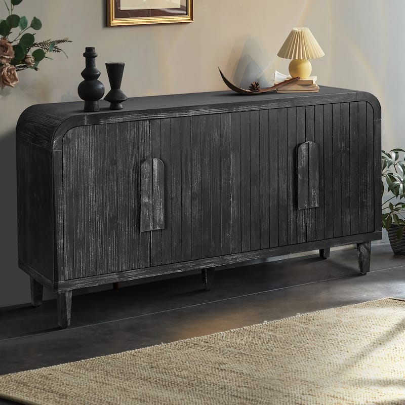 GDFStudio - Sophia Vintage Farmhouse 59'' Curved Storage Sideboard with Adjustable Shelves - Antique Black