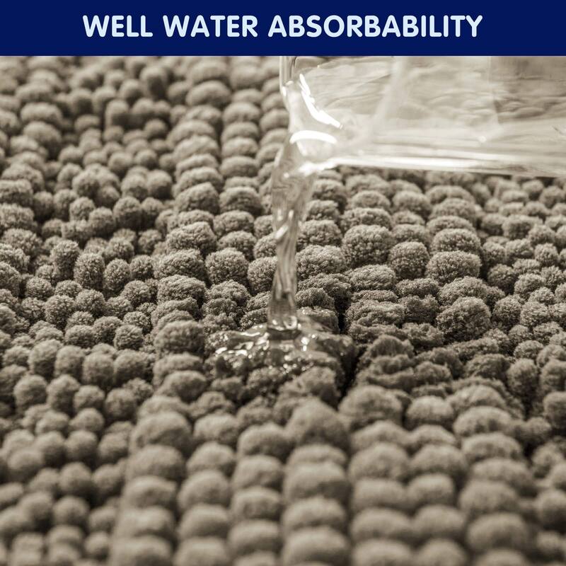 Subrtex Non-slip Bathroom Rug Chenille Soft Striped Plush Bath Mat