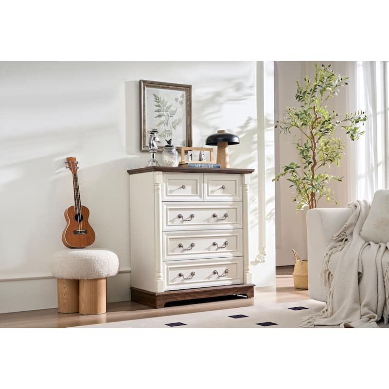 Anmytek Farmhouse 5 - Drawer Rustic Wooden Dresser
