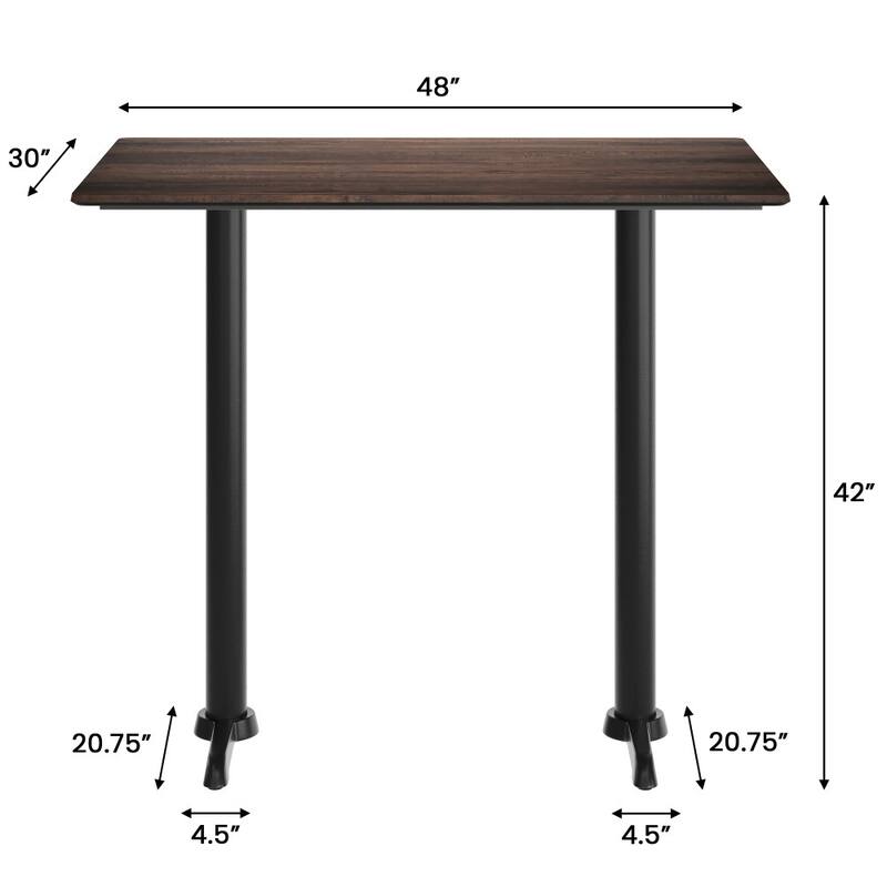 Commercial HPL Tabletop with Bar Height Dual T Bases - 48"W x 30"D x 42"H