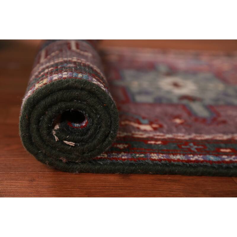 Hand Knotted Oriental 100% Wool Carpet Transitional Geometric Purples Khotan Runner Rug - 9' 10'' X 2' 7''