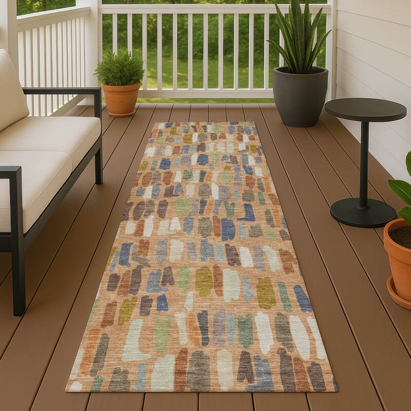 Machine Washable Indoor/ Outdoor Modern Mosaic Chantille Rug - Copper - 2'3" x 7'6"