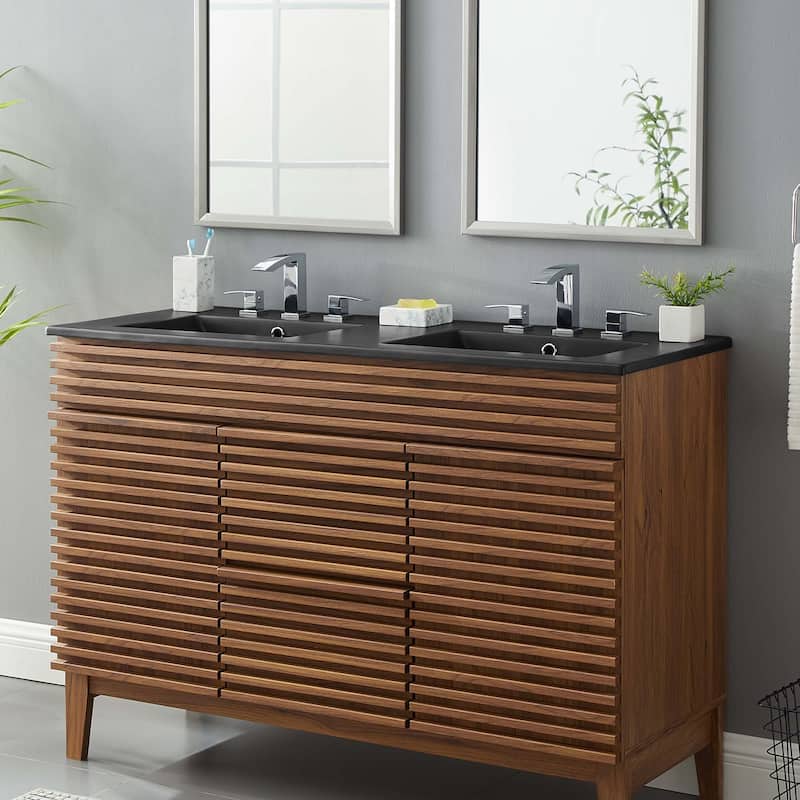 Cayman 48" Double Basin Bathroom Sink - Black