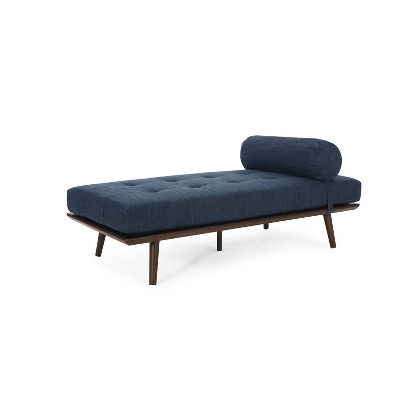 Navy Blue Modern 64" Upholstered Button Tufted Chaise Lounges Chair with Rubber Wood Frame and Bolster Pillow