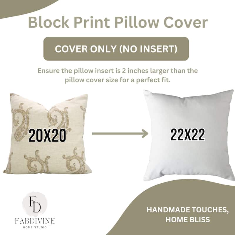 Fabdivine Soft Linen Cushion Cover Floral Block Print for Farmhouse Mustard Living Room or Office Décor, Banke Bihari