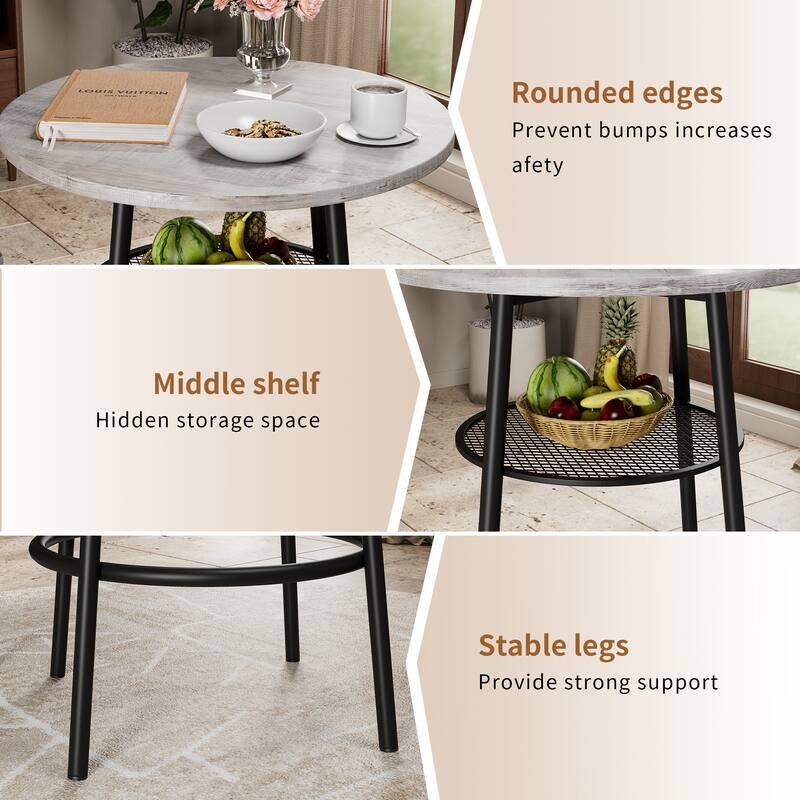 3-Piece Bar Table Set with 2 Bar Stools - Modern Pub Table with Backrests & Storage Shelf