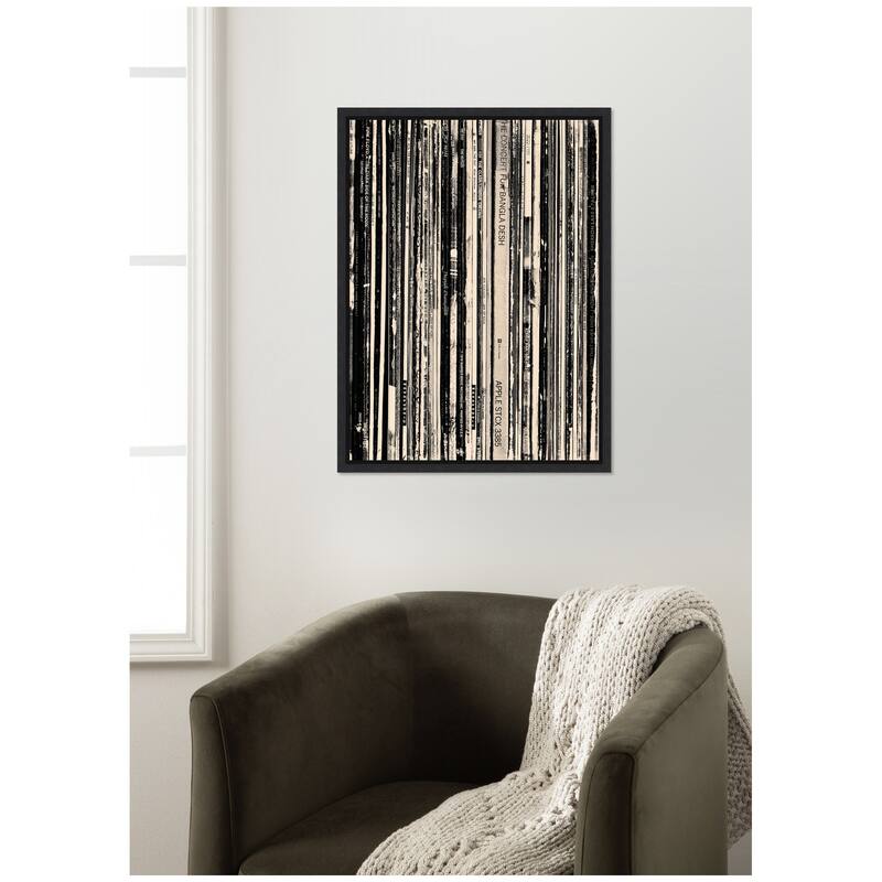 Kate and Laurel 33 RPM Black and White by Robert Cadloff Framed Canvas Wall Art Print