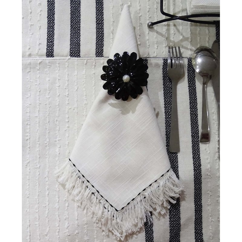 Vibhsa Cotton Napkins set of 4 for Dining Table Black Embroidered 20"x20"