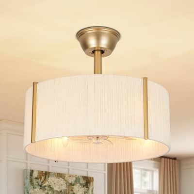 4-Light Modern Farmhouse Drum Ceiling Fan Lighting with 7 Clear ABS Blades and Remote Control - 19.29 in. W × 7.48 in. H