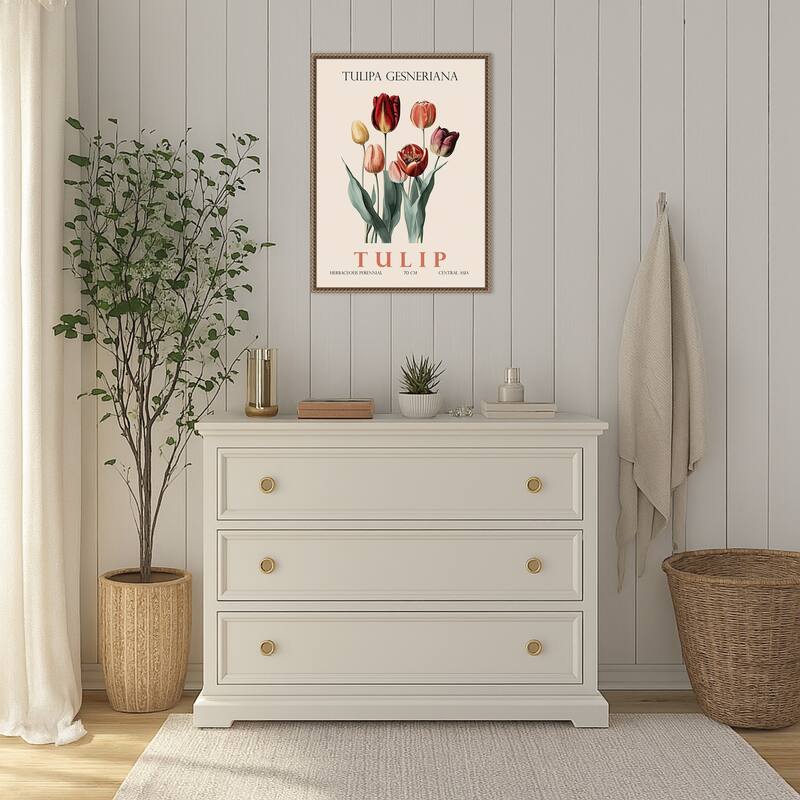 Vintage Botanical Tulip Illustration by Christopher Giampietro Framed Canvas Wall Art Print