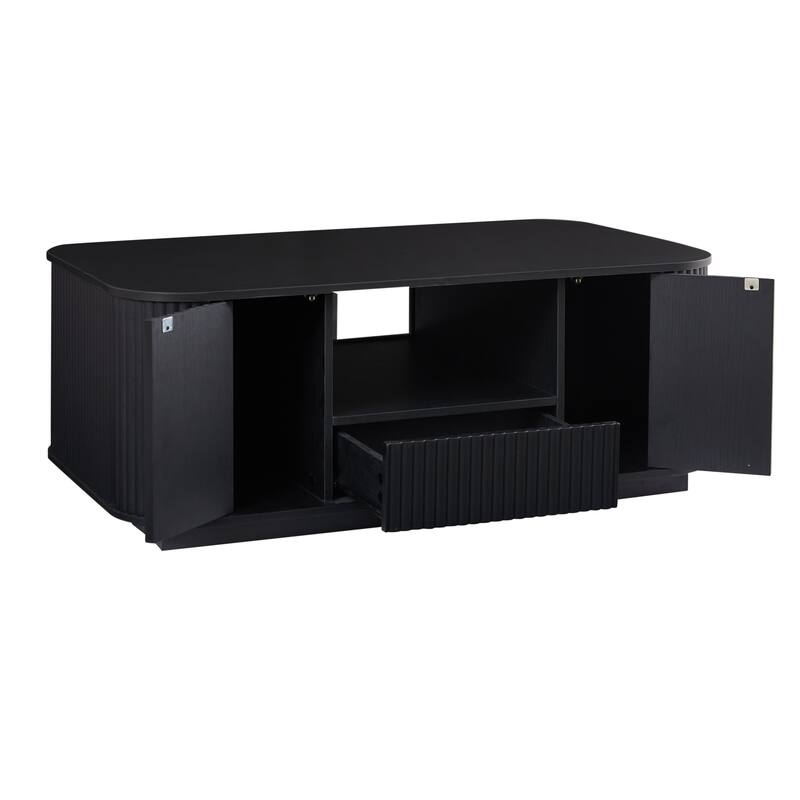 Rustic Coffee Table Office Table with Two Storage Drawers, Wood Wavy Curved Center Table End Table with Open Shelf