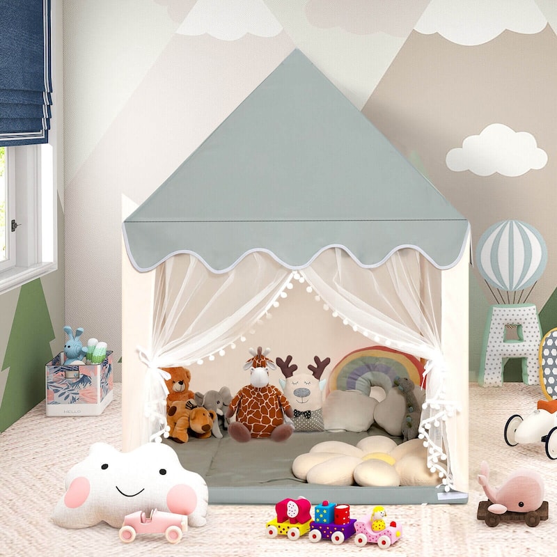 Spacious Children's Fairy Castle Play Tent with Mat for Imaginative Play - 41" x 47" x 55" (L x W x H)