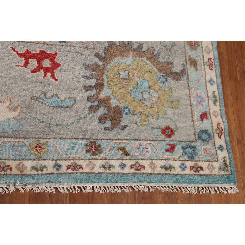 Light Blue Oushak Oriental Large Area Rug Handmade Wool Carpet - 12'0"x 14'11"