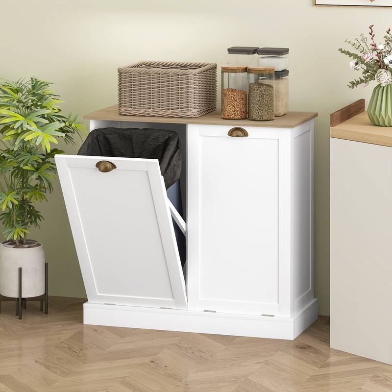 HOMCOM Double Tilt-Out Laundry Hamper Cabinet with 2 Removable Basket, Modern Bathroom Storage Cabinet