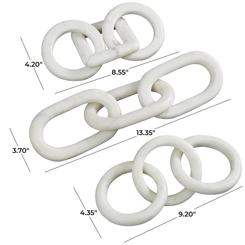 Marble Chain Handmade Geometric Link Decorative Sculpture with Various Shape - Set of 3 White, Black, Gray - Roche River Decor