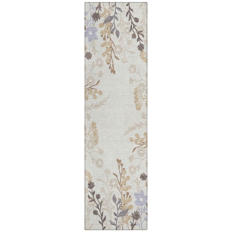 Machine Washable Indoor/ Outdoor Floral Border Chantille Rug