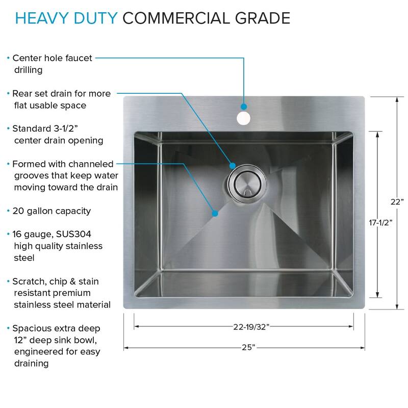 Transolid TRS_LSA2-252212 LSA 25" Drop In / Undermount Single Basin