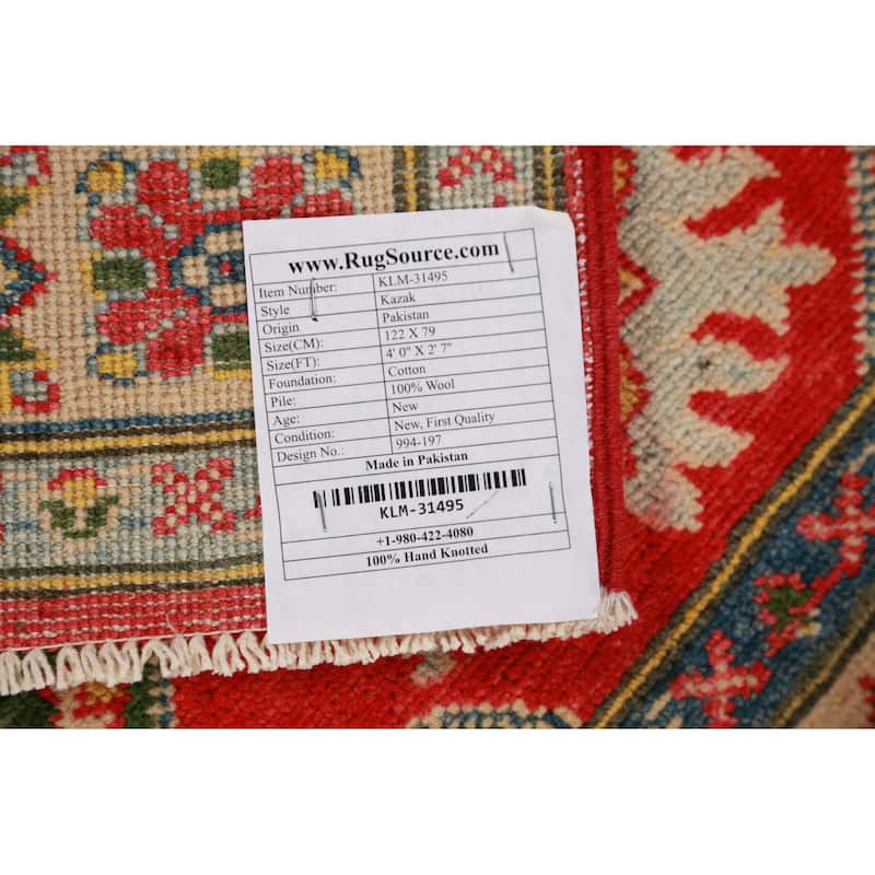 Traditional / Geometric Kazak Foyer Rug Handmade Wool Carpet - 2'7"x 4'0"