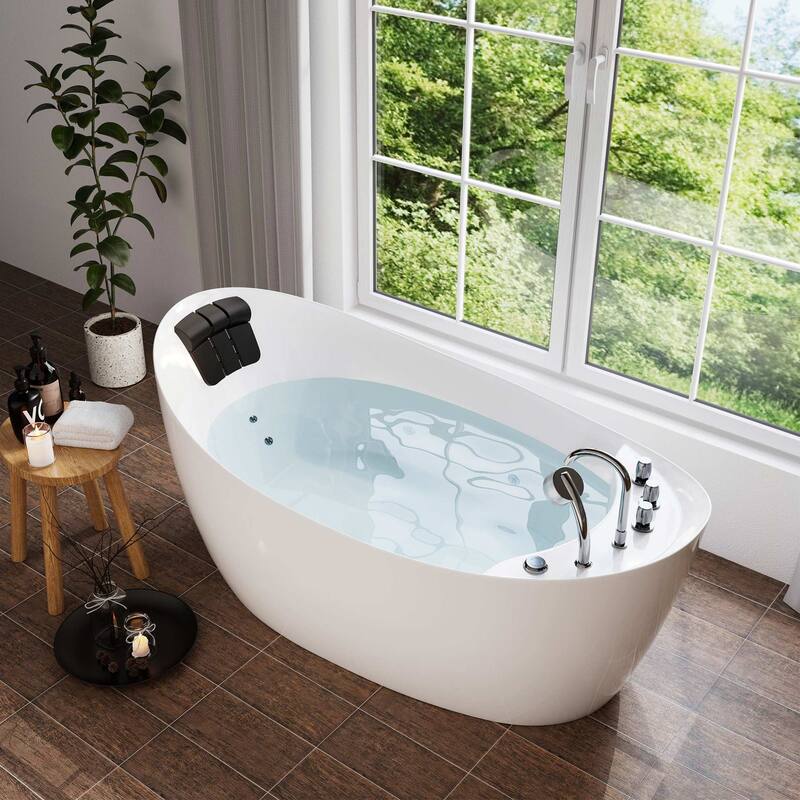 67 in. x 31 in. Center Drain Freestanding Whirlpool Bathtub Hydrotherapy Jetted Soaking Bath Tub - Tub filler in White