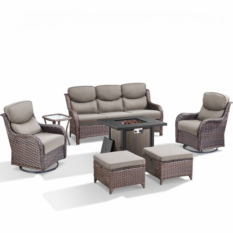 Pocassy 30 In Outdoor Fire Pits with Patio Sofa Swivel Glider Chari Furniture.