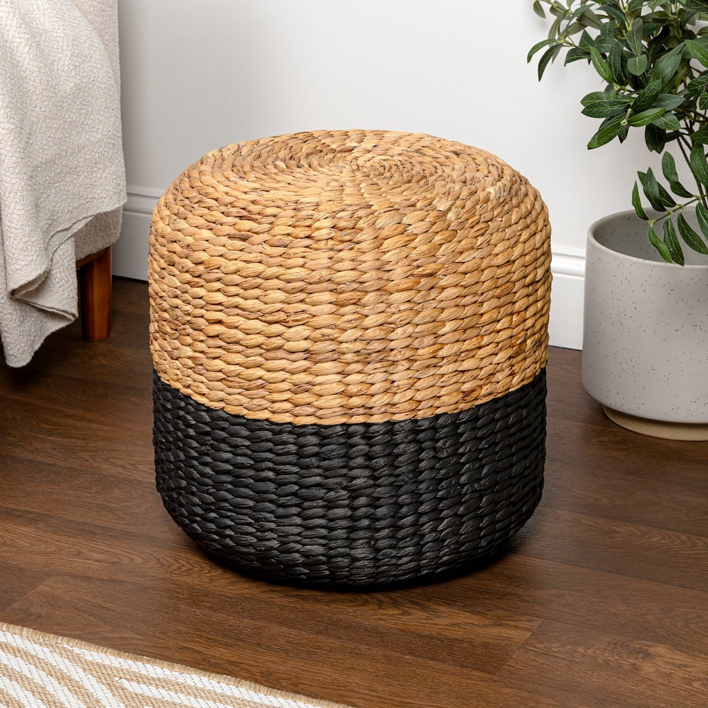 Aimee 15.7" Modern Minimalist Two-Tone Hand-Woven Hyacinth Stool