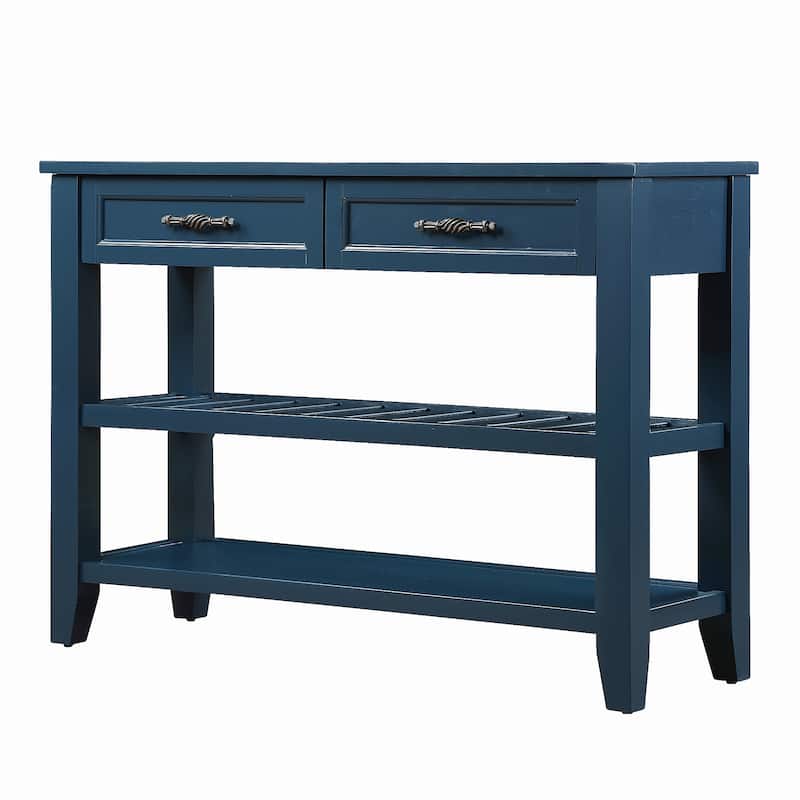 Console Sofa Table with 2 Storage Drawers and 2 Tiers Shelves - Navy Blue