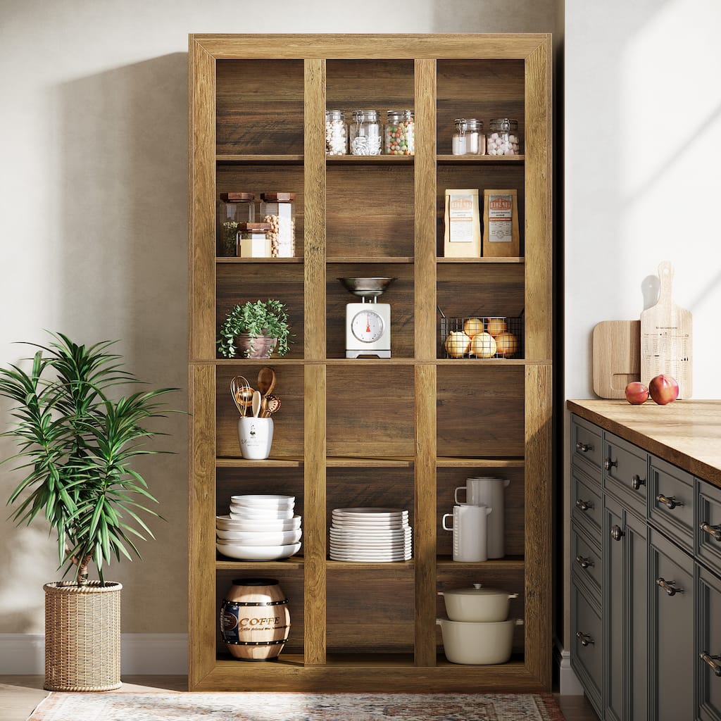 74.8" Tall Farmhouse Kitchen Pantry, 6-Tier Storage Cabinet for for Dining Room, Brown - N/A