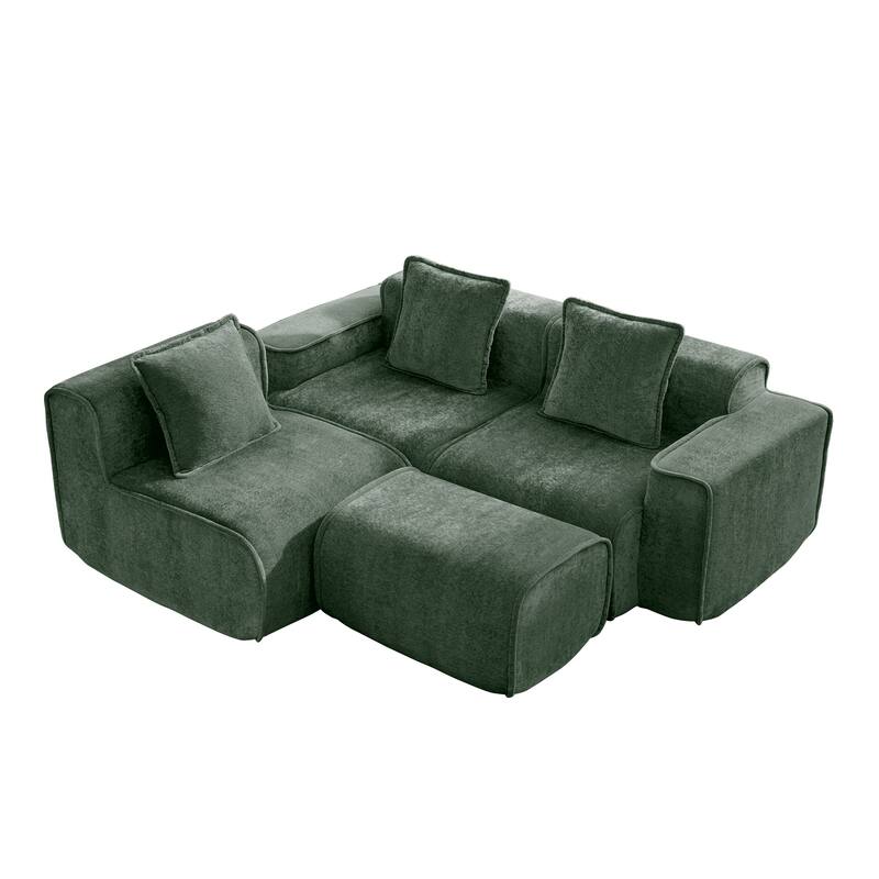 GDFStudio - Streamlined Velvet 3-Seater 108.66" L-Shaped Modular Boneless Sofa with Ottoman
