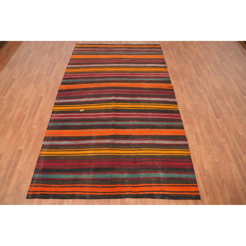 Hand Woven Oriental 100% Wool Carpet Southwestern Geometric Multi-Colored Kilim Area Rug - 10' 9'' X 6' 6''
