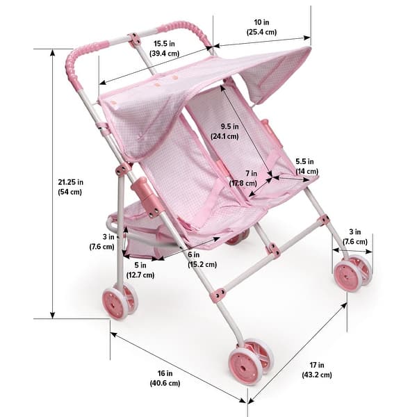 Badger Basket Folding Double Doll Umbrella Stroller - Pink/Gingham