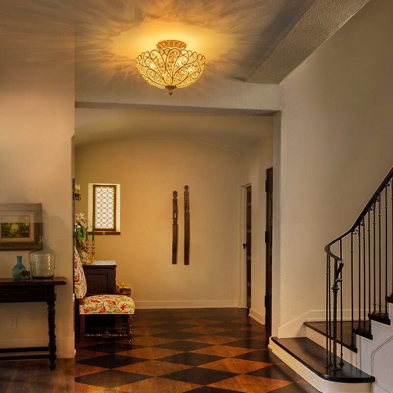 4-Light 14'' in. Glam Antique Bronze Crystal Semi Flush Mount - 14.2