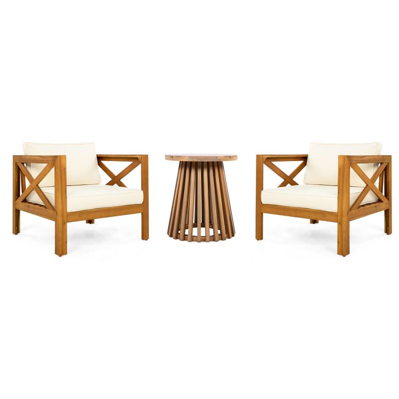 Christopher Knight Home - Alexander Acacia Wood Patio 3 Piece Chat Set