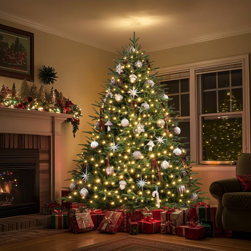 Yaheetech 6ft/7.5ft Pre-lit Artificial Christmas Tree with Multicolored LED Lights of 9 Light Modes, Green - 6 Foot