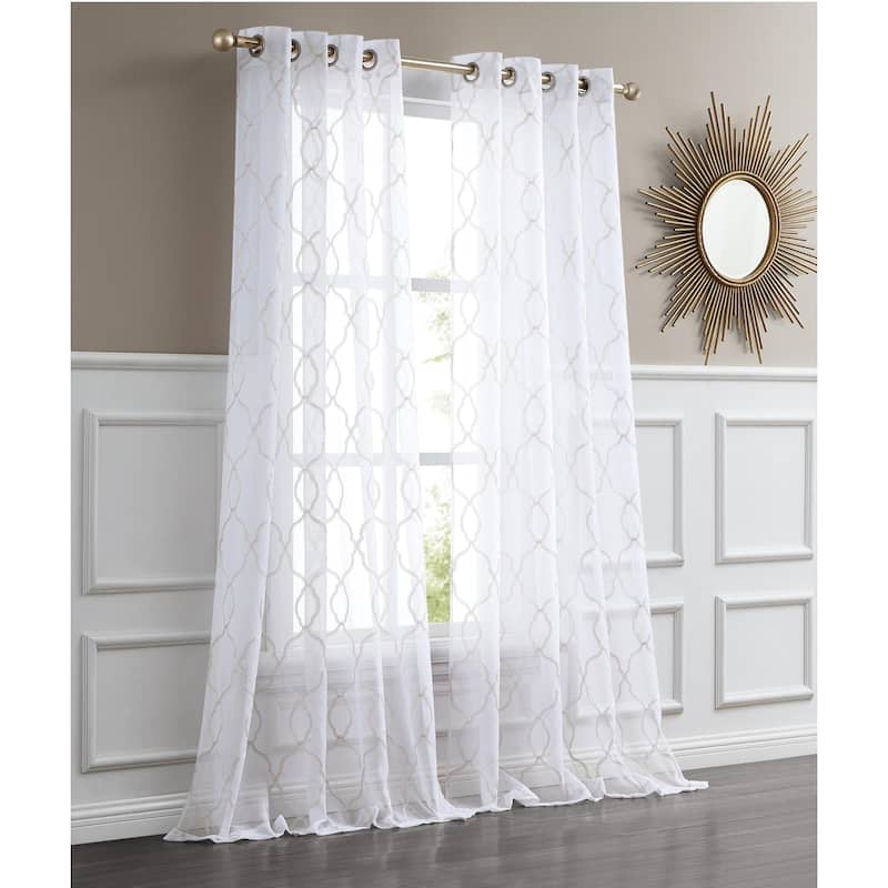 Dainty Home Springfield 3D Embroidered Lurex Grommet Single Panel Extra Wide Curtains - 54" x 84" - Champagne