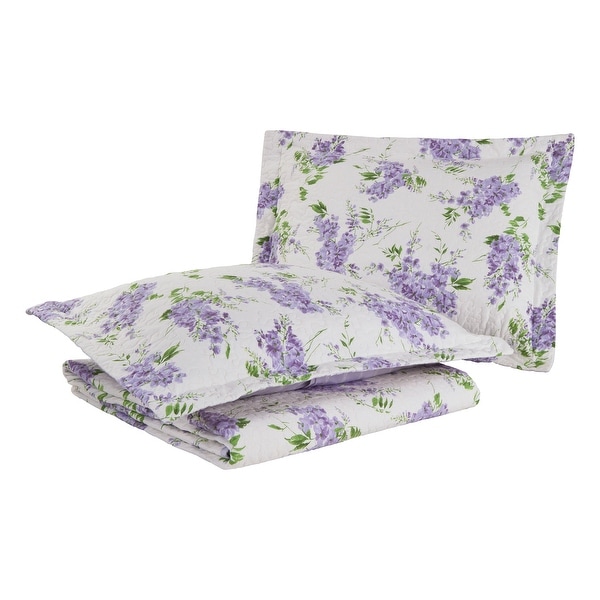 Laura Ashley Keighley Cotton Reversible Purple Quilt Set - On Sale