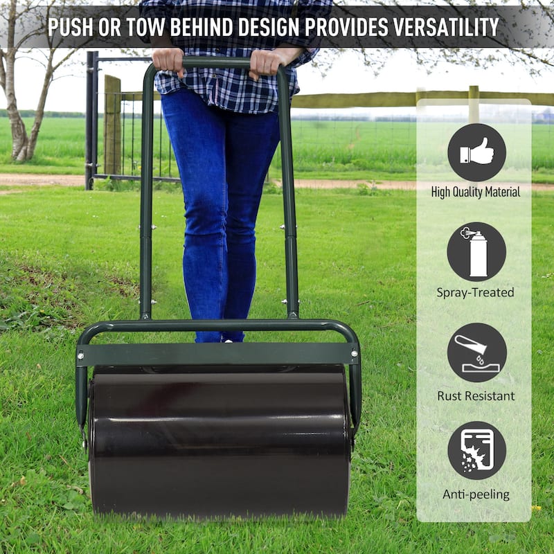 Outsunny 136.5 lbs Combo Push/Tow Lawn Roller Filled with 10 Gallons Sand or Water for the Garden, Φ12.5" x 19.75"
