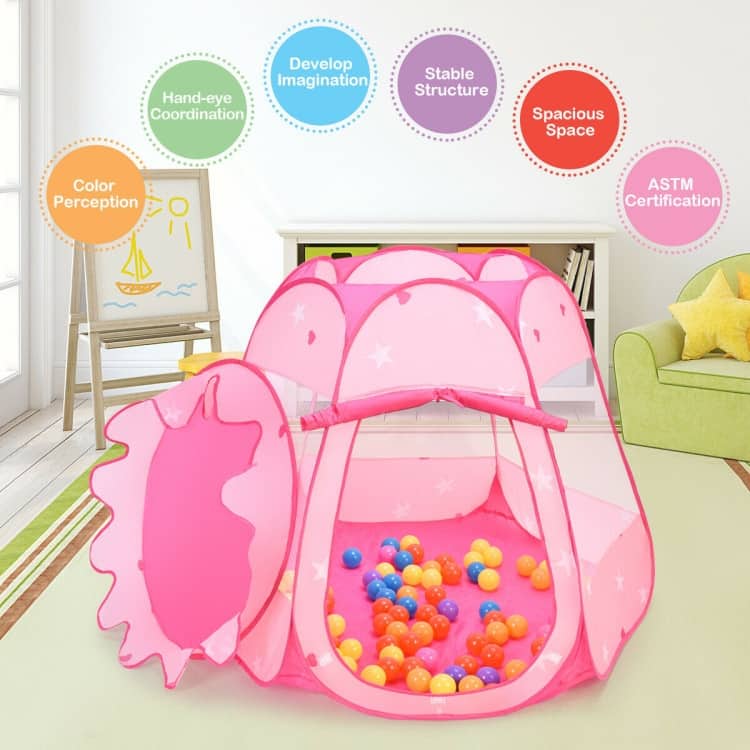 Pink Portable Kid Play House Play Tent with 100 Balls - 33.5" x 33.5" x 39.5"