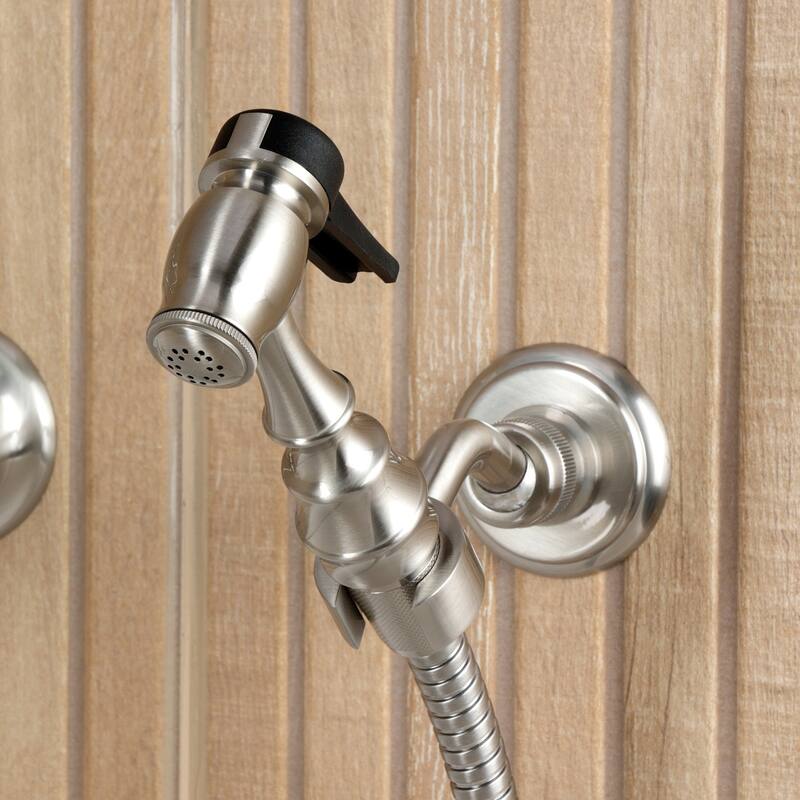 Kingston Brass Essex Double-Handle Wall-Mount Pre-Rinse Bridge Kitchen Faucet