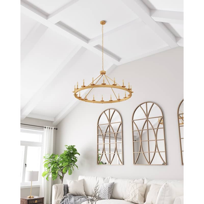 48" Gold 18-Light Industrial Wagon Wheel Chandelier Living Room Chandelier