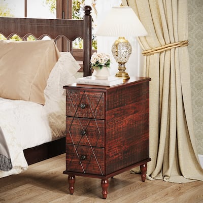 Solid Wood Nightstand Bedside Table with 3 Drawers