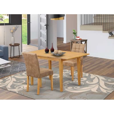 HomeStock 3-Pc Natural Brown Oak Finish Rectangular Solid Wood Top with Butterfly Leaf Dining Table Set