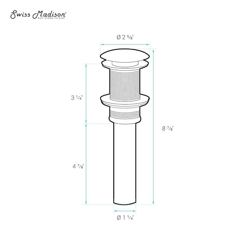 Ceramic Pop Up Drain W/O Overflow In Matte Black - 8.87" x 2.87" 2.75"