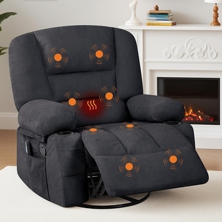 Garvee 360° Swivel Recliner Chair with Vibration Massage and Heating, Extra-Wide Chenille Sofa for Living Room/Bedroom