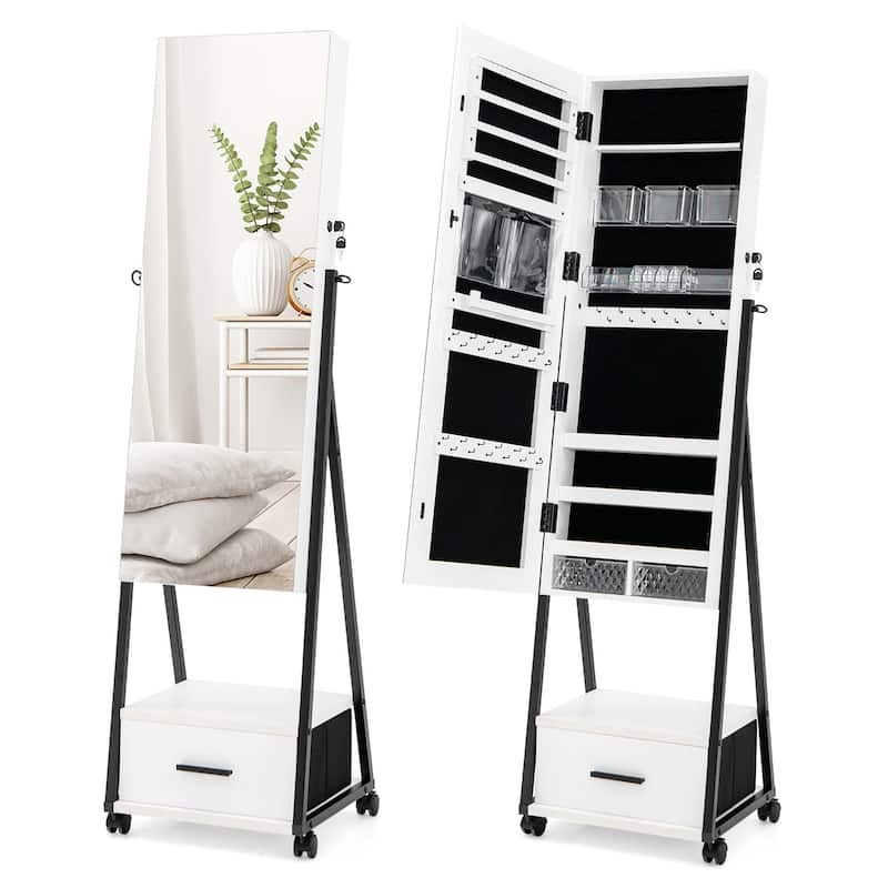 Costway Jewelry Cabinet Armoire Full Length Mirror Lockable with