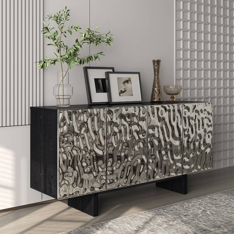 Clihome Furniture Silver Wood 4-Door Accent Cabinet