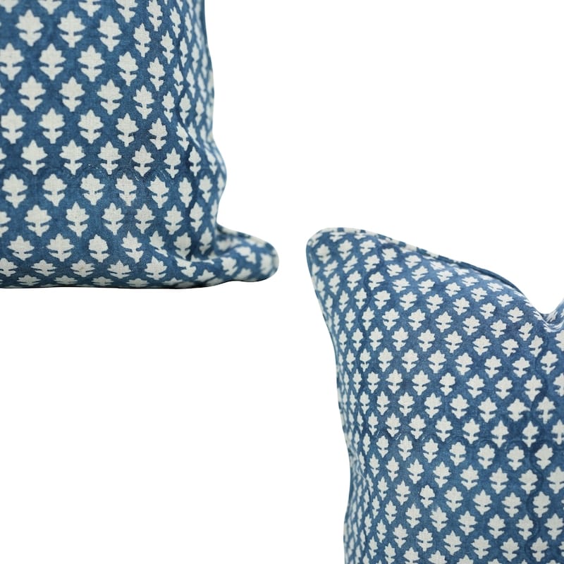 Fabdivine Handmade Floral Block Print Soft Pure Linen Fabric Pipine Pillow Cover Decorative Cushion Case