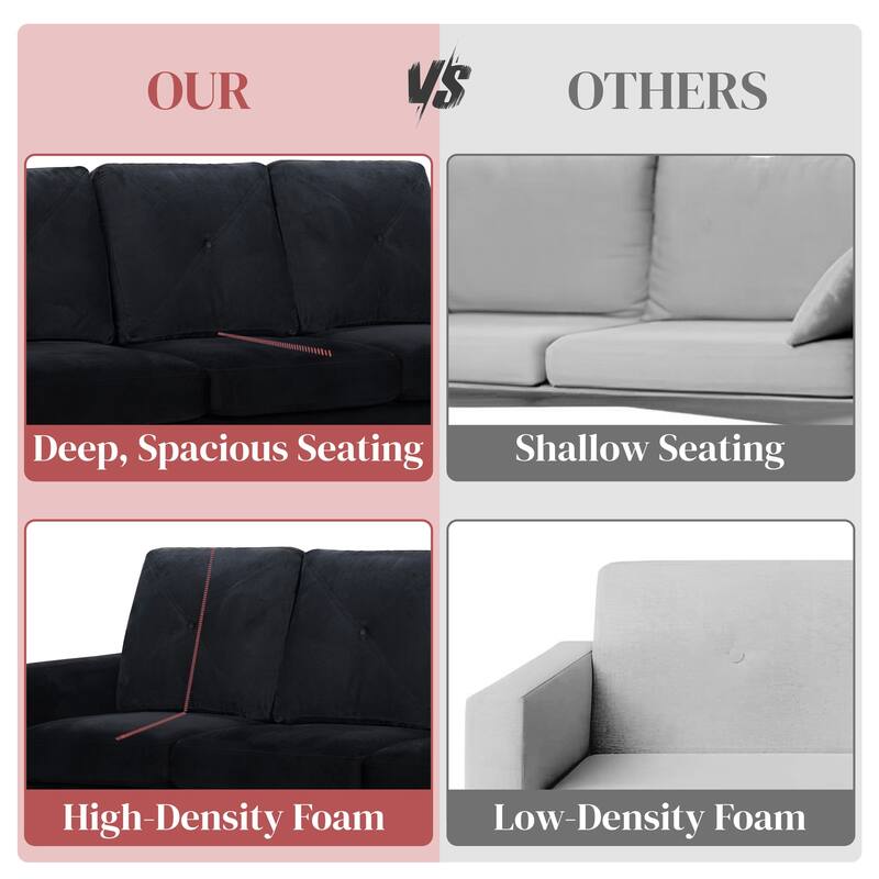 Affordable Tufted Sofa & Loveseat – Black Microfiber Couch for Small Spaces