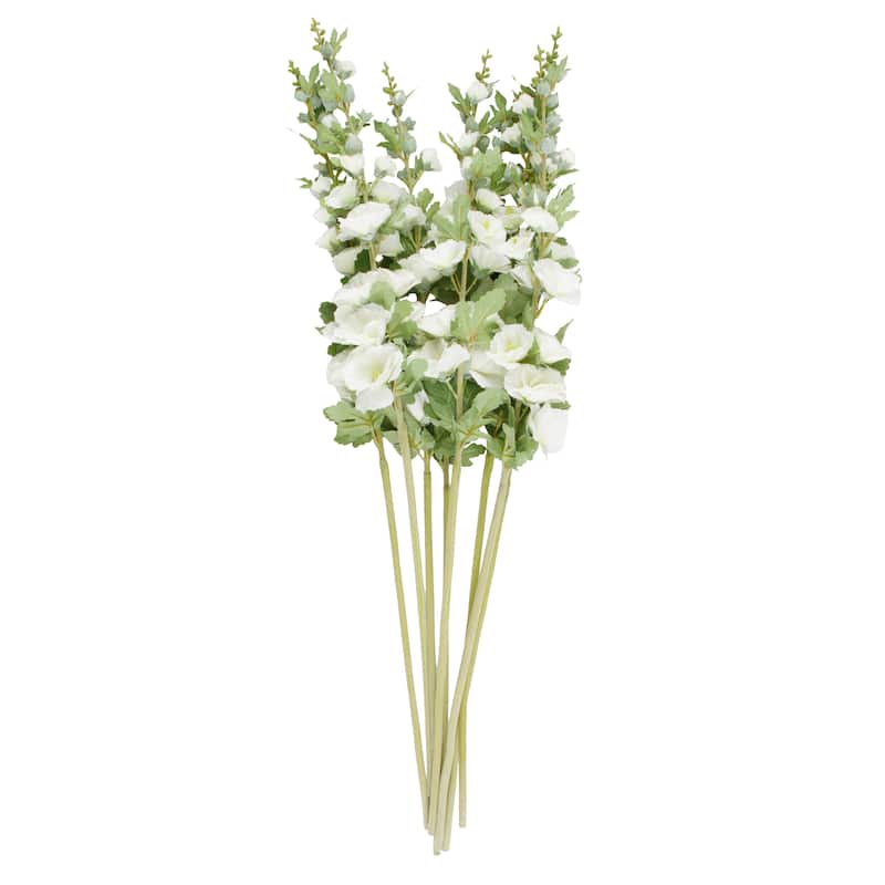 Faux Foliage Hollyhock Tall Artificial Flower Stem with Blue Accents - Set of 8 White - Roche River Decor