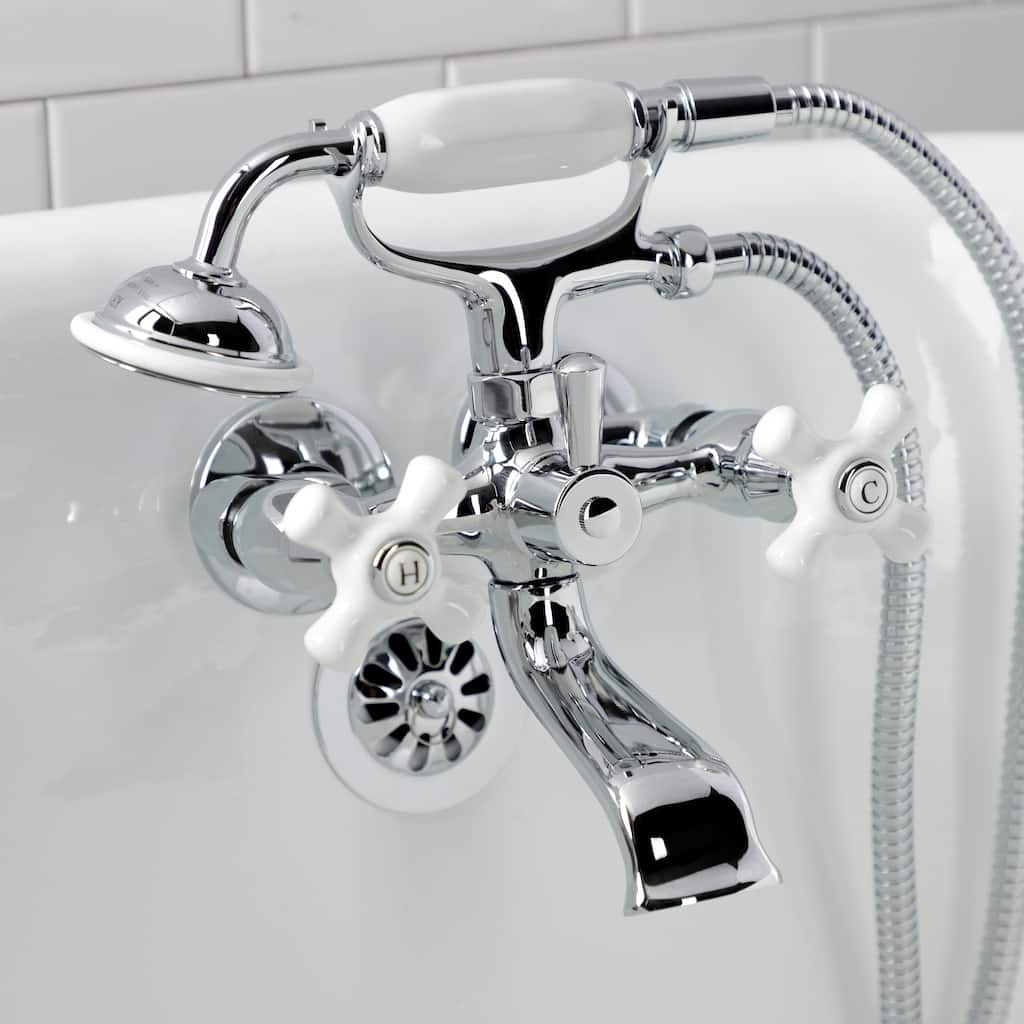 Kingston Brass Tub Wall Mount Clawfoot Tub Faucet with Hand Shower in Polished Chrome