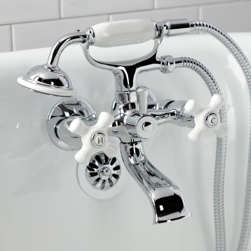 Kingston Brass Tub Wall Mount Clawfoot Tub Faucet with Hand Shower in Polished Chrome